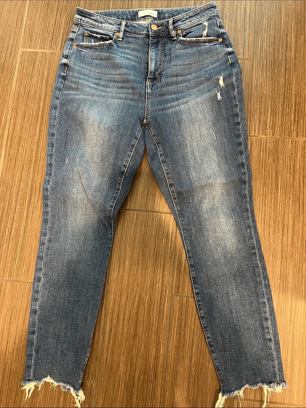 LOFT curvy high waist skinny Ankle Crop Jeans with Frayed Hem